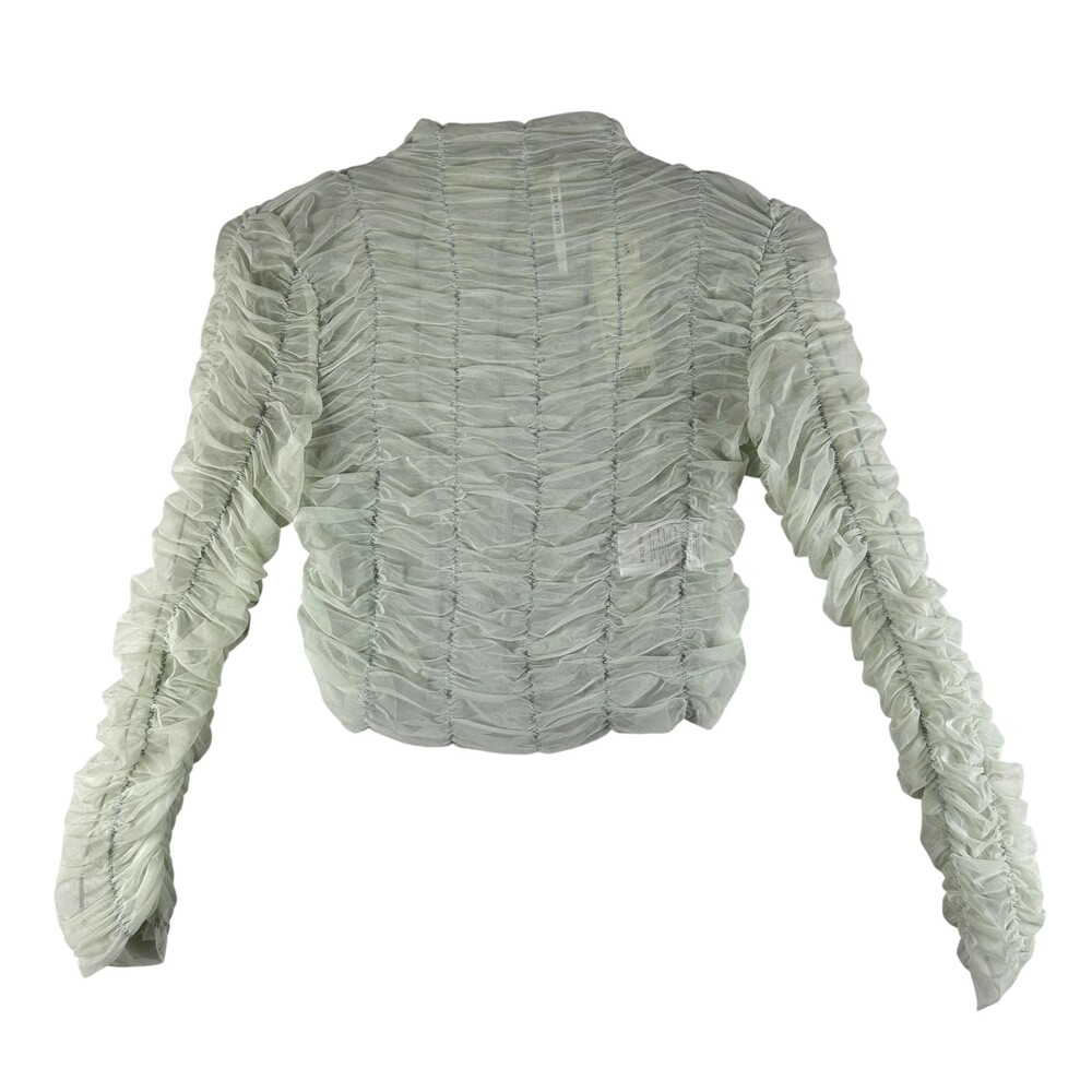 Silence + Noise Blouse Womens Medium Kora Ruched Mesh Mock Neck Sheer Crop UO